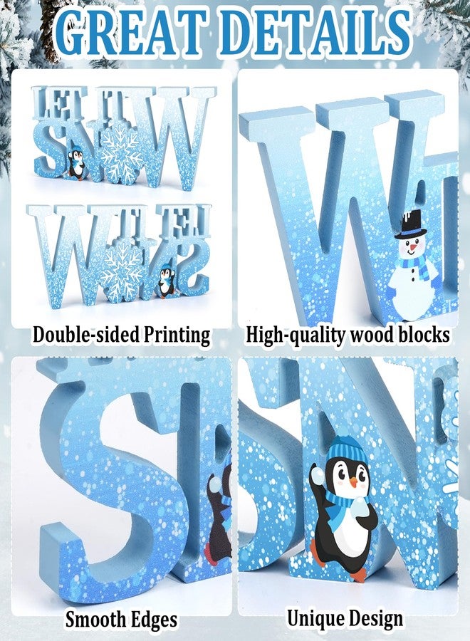 COCHIE Wooden Winter Let It Snow Sign, Snowflake Winter Decorations for Home, Office, Shelf, Mantel, Indoor, Blue White Wood Table Top Party Decor (Blue) - Image 3